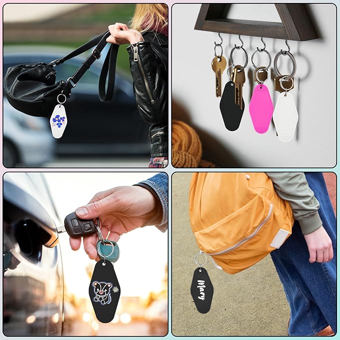 LOTMER 40 PCS Hotel Keychain Blank with Key Rings, 20 Colors Plastic Rhombus Motel Keychain for DIY Keychain and Luggage Tag