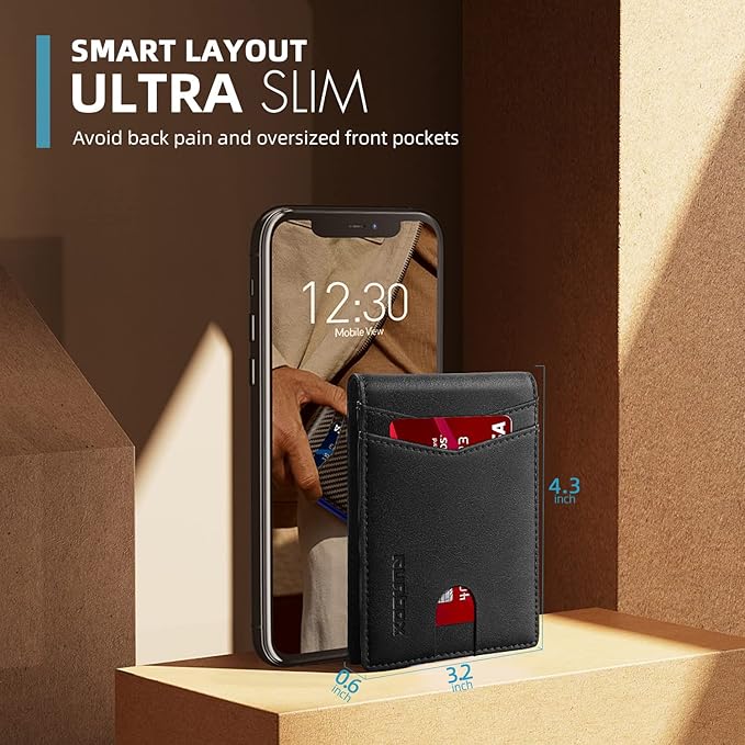 RUNBOX Wallet for Men Slim Rfid Leather 2 ID Window With Gift Box