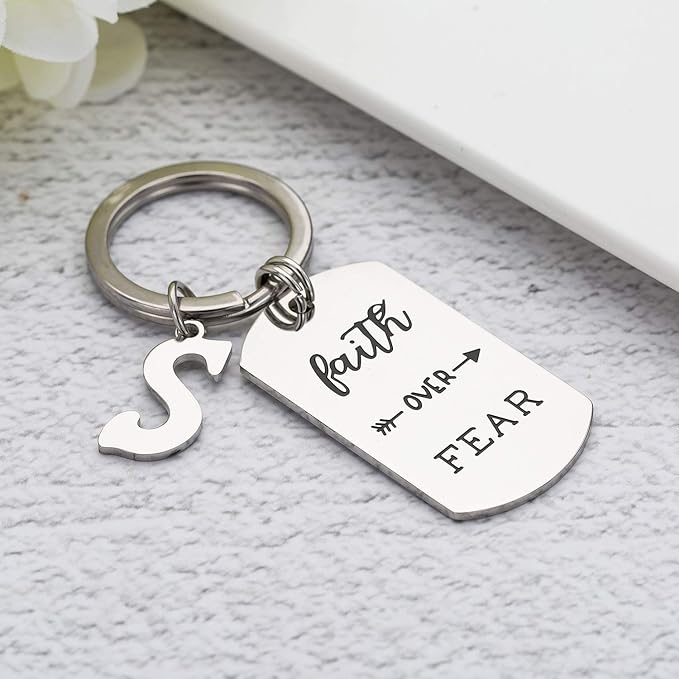 Inspirational Faith Over Fear Initial Keychain Gift