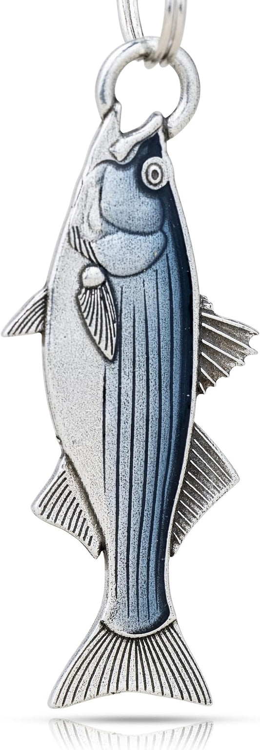 DANFORTH Striped Bass Fish Keychain, Bass Fishing Keychain for the Ultimate Bass Enthusiast and Avid Fisherman, Best Fisherman Gifts, Made in the USA, Handcrafted Pewter, 2 1/2" Long