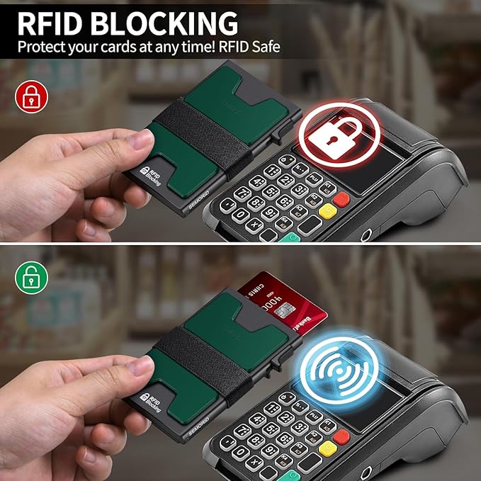 Slim Aluminum Card Holder Wallet for Men, Durable Expandable Backplate, RFID Blocking Minimalist Metal Pop Up Wallet, Holds 12+ Cards Plus Cash