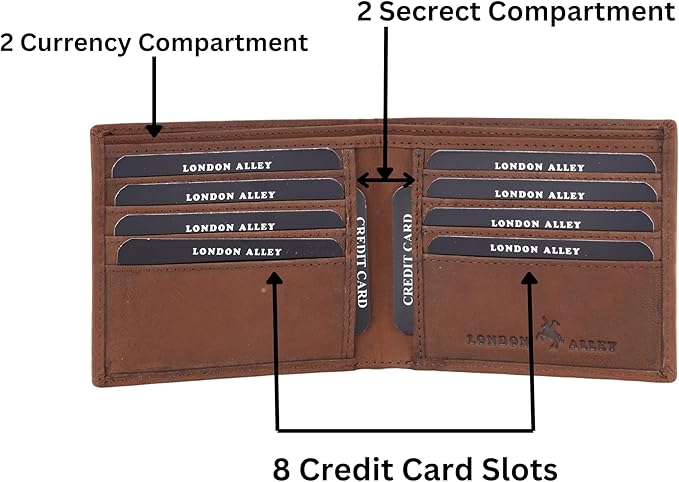 LONDON ALLEY Stark Vintage Brown Leather Wallet for Men, RFID Protected, 8 Card Slots.