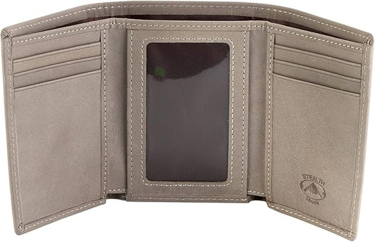 Stealth Mode Trifold Leather Wallet for Men with RFID Blocking