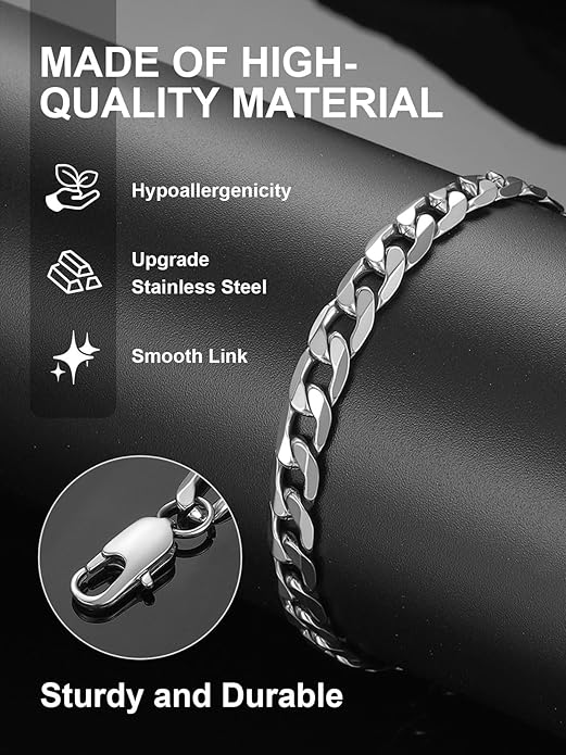 ChainsPro Men Sturdy Figaro/Cuban Chain Bracelet, 6/9/13mm Width, 7.48/8.26inch Length, 316L Stainless Steel/18K Gold Tone/Black- Send Gift Box