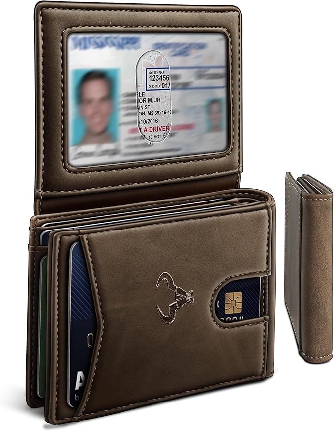 BULLIANT Men Wallet, Slim Leather Wallet Front Pocket Card Holder Gift For Men 11 Slots RFID Blocking