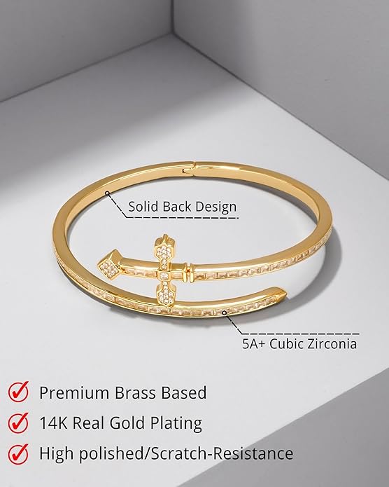 Lulu Mel Iced Out Baguette Diamond Bracelet Jewelry for Women, Hip Hop Mens 14k Gold Silver Plated Cubic Zirconia Bangle Bracelet, Men Heart Cuff Bracelet With Jewelry Box