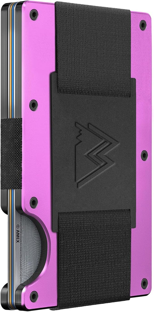 Mountain Voyage Co Minimalist Cash Strap Wallet - Slim RFID Blocking Wallet for Men & Women - Scratch Resistant, Credit Card Holder, Easily Removable Money & Cards, Aluminium Wallet (Electric Pink)