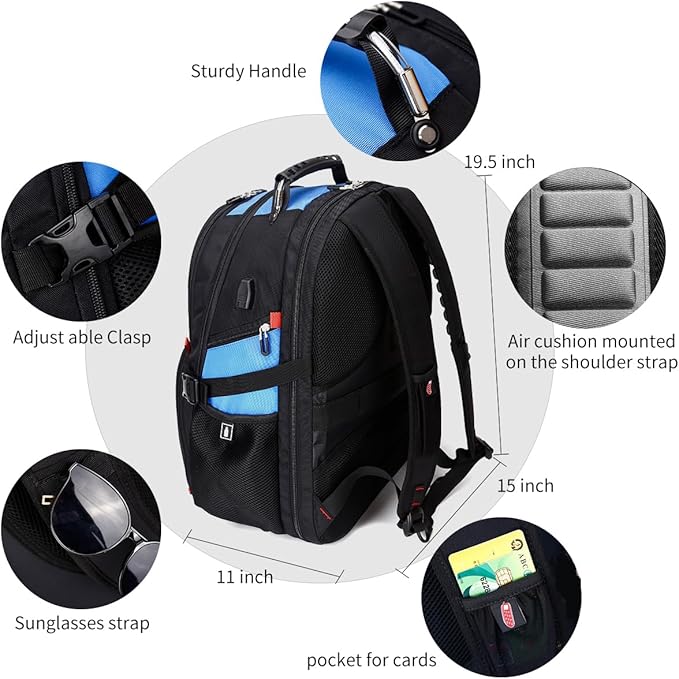 SHRRADOO Extra Large 50L Travel Laptop Backpack with USB Charging Port, College Backpack Airline Approved Business Work Bag Fits 17 Inch Computer for Men Women