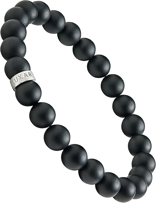LUXAR Men’s Black Onyx Stone Bead Bracelets | Matte Black 8mm Stone | Minimalist, Designer Jewelry for Men