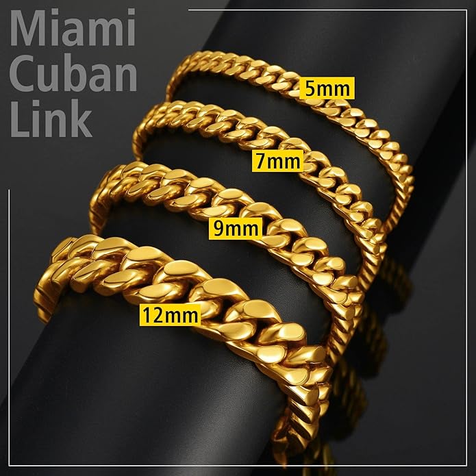 Stainless Steel Bracelets for Men,Cuban Link Mens Bracelet Silver/Black/Gold Plated Classic Chain Wrist Bracelets Jewelry Gifts for Dad Husband 5/7/9/12MM Width,7.5"/8.3"/9" Length with Gift Box
