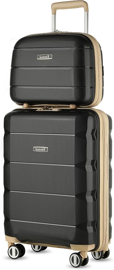 LUGGEX Carry on Luggage with Spinner Wheels, Lightweight Suitcase 2 Piece, Expandable (Grey, 14/20)