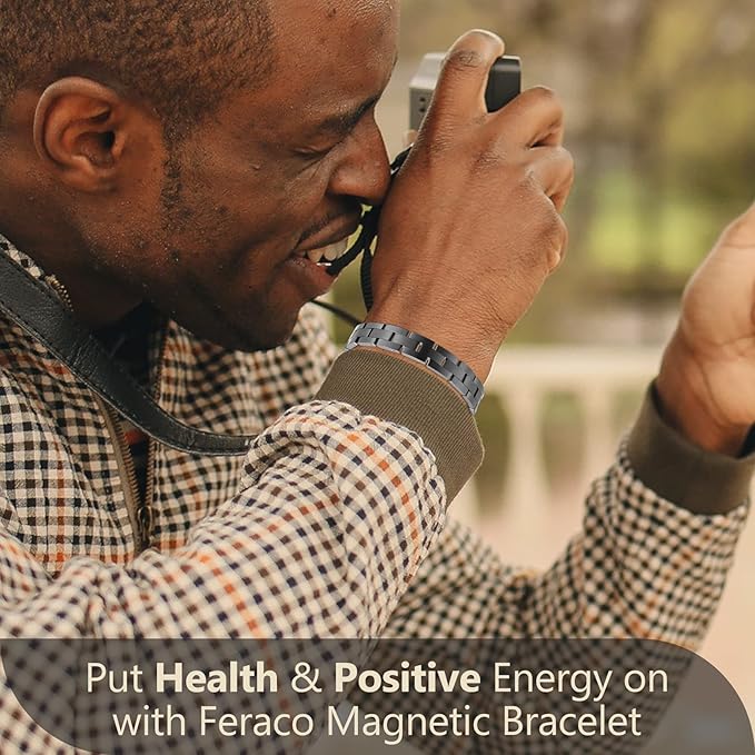 Feraco Magnetic Bracelets for Men Sleek Titanium Stainless Steel Magnetic Therapy Bracelet with Sizing Tool, Jewelry Gifts for Men (Black)