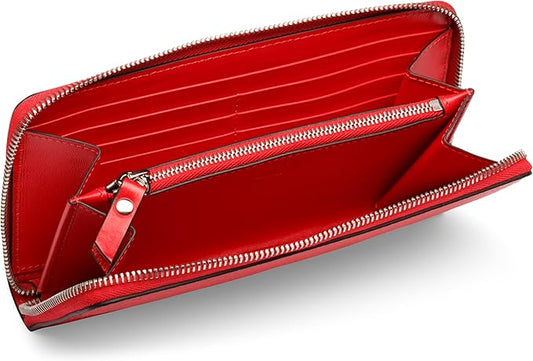 Bosca Womens Wallet - Slim Italian Leather Zip 8" Wallet For Women, Handmade in Italy - 12 Card Pockets, 2 Bill/Phone Pockets, Zipper Coin Pocket, Red