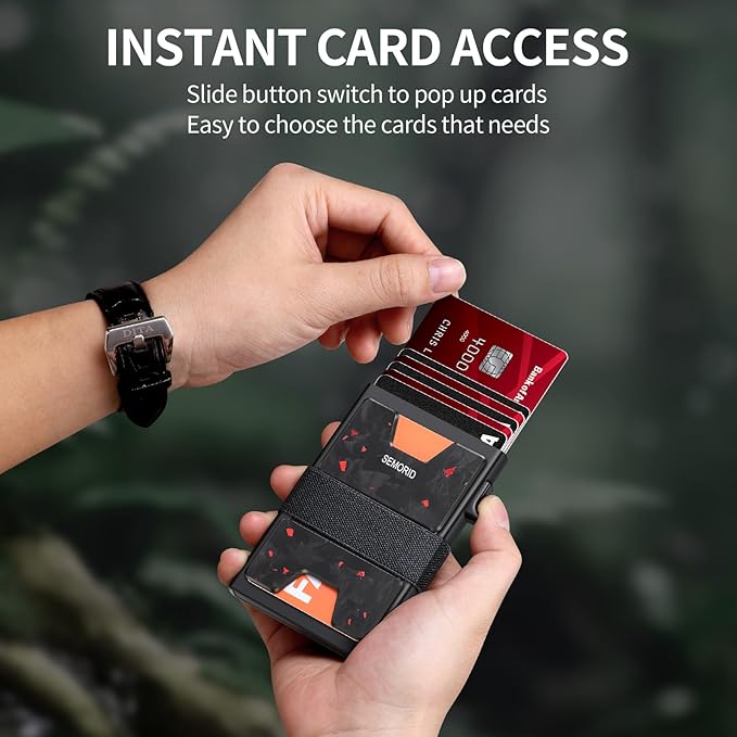 Slim Wallet for Men, Minimalist RFID Blocking Mens Card Wallet - Pop Up Credit Card Holder, Thin Metal Case with Cash Band, Hold 12+ Cards