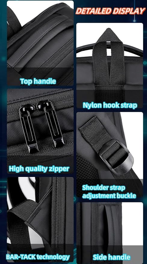 17/15.6" Business laptop backpack, PU backpack, Travel laptop backpack,carry on backpack, Expandable laptop backpack Men (01#Standard, Black)