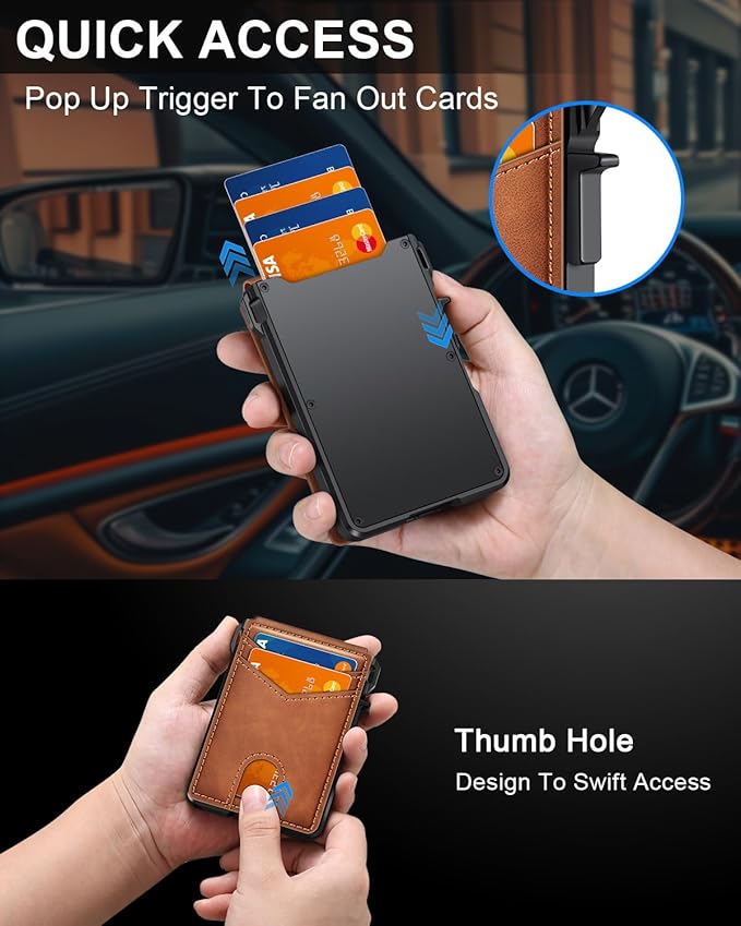 Wallet for Men, Mens Minimalist Wallet 9-13 Cards, Slim Compact Wallet with Money Clip & ID Window, RFID Blocking Smart Pop Up Card Wallet, Metal Aluminum Credit Card Holder Bifold Wallet