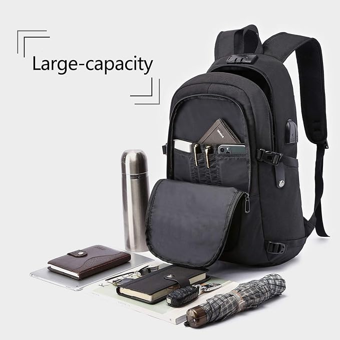 WENIG Anti-Theft Travel Laptop Backpack with USB Charging Port Lock,Water Resistant Slim Work Computer Bag for Men College Bookbags Fits 15.6 Inch Laptop