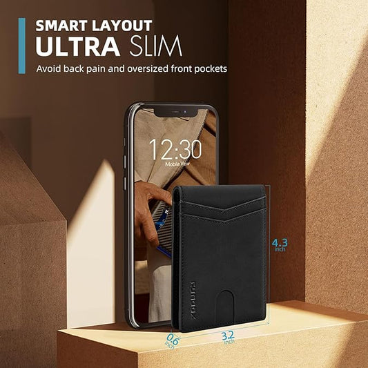 RUNBOX Wallet for Men Slim Rfid Leather 2 ID Window With Gift Box