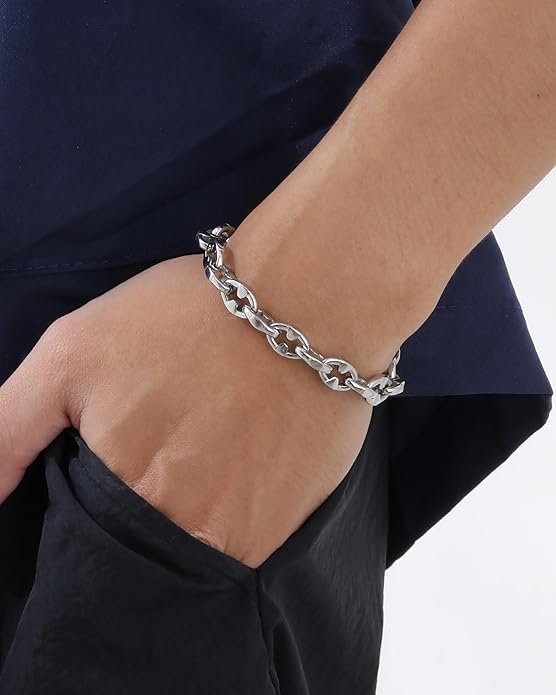 VNOX Link Chain Bracelets for Men - Cool Mens Bracelets Diamond-Cut Paperclip Solid Chain Bracelet Chunky Stainless Steel Jewelry Trendy Gifts