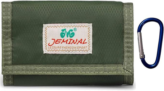 ＪＭ ＪＥＭＩＮＡＬ 杰米路 JEMINAL Tri-fold canvas ultra-thin waterproof wallet men's and women's keychain wallet (Green)