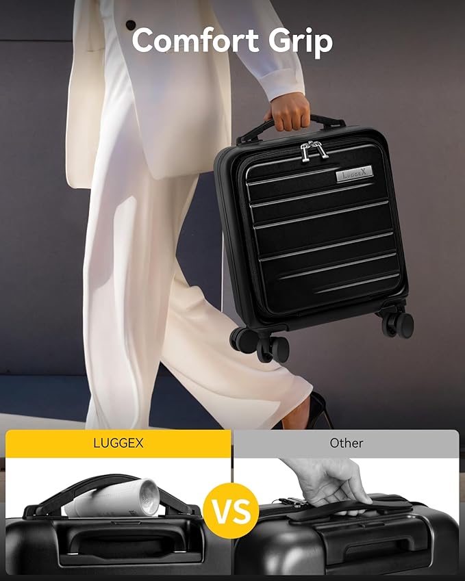 LUGGEX Underseat Carry On Luggage with Wheels, Small Suitcase with Top Open (Black, 14 Inch, 18L)