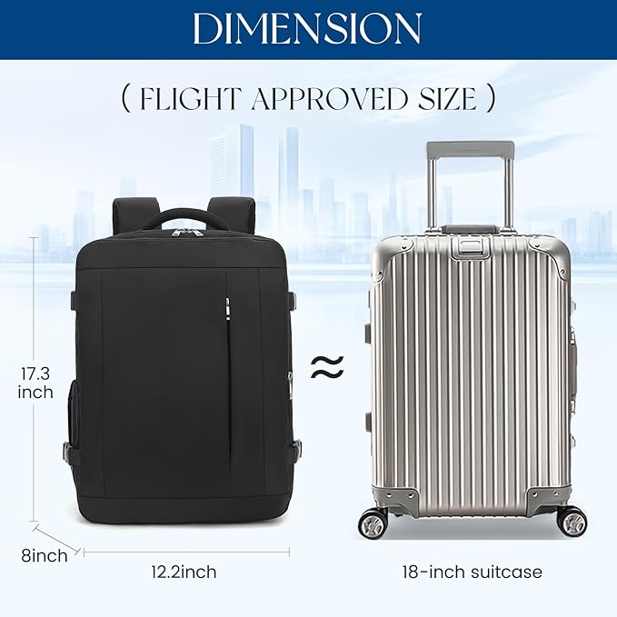 Large Travel Laptop Backpack, Carry on Backpack, 17.3 Inch Durable Business Work Sport Bag with USB Port, Water Resistant Rucksack Book Bag Gifts for Men Women, Black 22