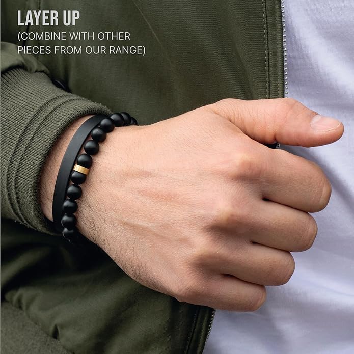LUXAR Men’s Black Onyx Stone Bead Bracelets | Matte Black 8mm Stone | Minimalist, Designer Jewelry for Men