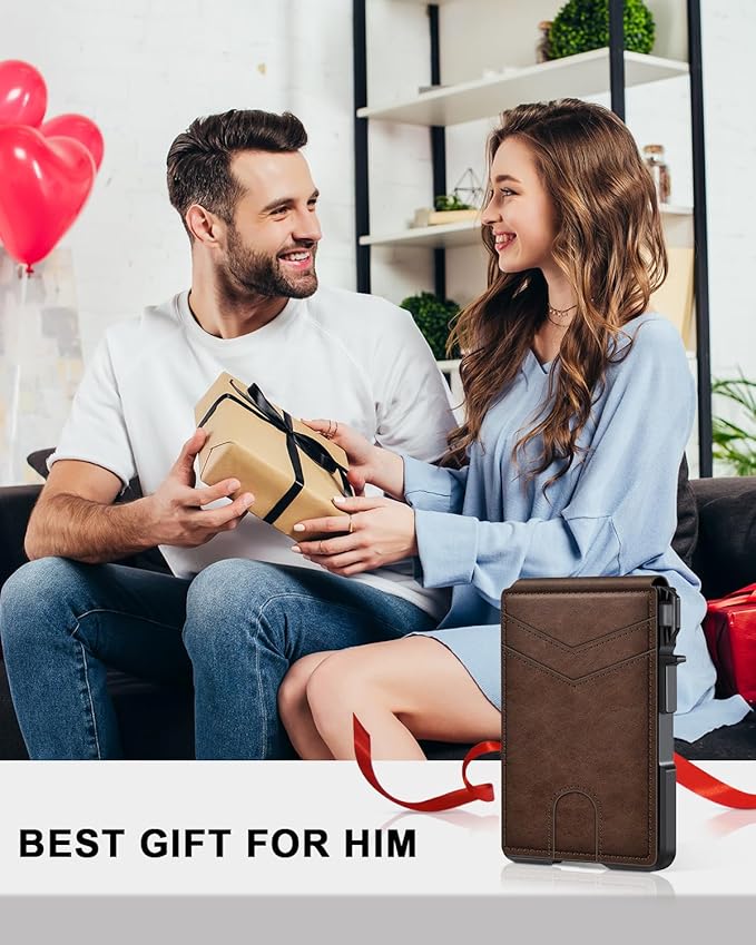 Wallet for Men, Mens Minimalist Wallet 9-13 Cards, Slim Compact Wallet with Money Clip & ID Window, RFID Blocking Smart Pop Up Card Wallet, Metal Aluminum Credit Card Holder Bifold Wallet