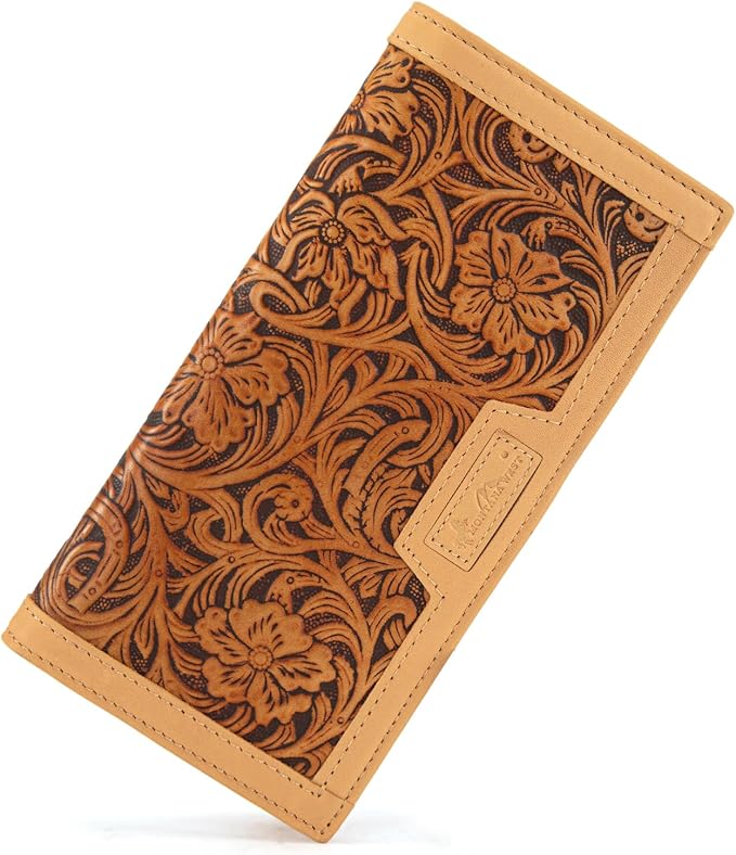 Montana West Wallet for Men Western Tooling Floral Leather Wallet Large Capacity Mens Slim Bifold Wallets with ID Window