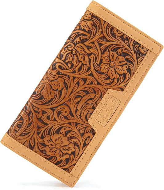 Montana West Wallet for Men Western Tooling Floral Leather Wallet Large Capacity Mens Slim Bifold Wallets with ID Window
