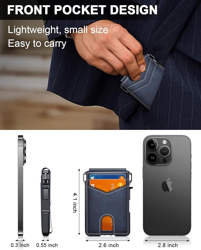 Wallet for Men, Mens Minimalist Wallet 9-13 Cards, Slim Compact Wallet with Money Clip & ID Window, RFID Blocking Smart Pop Up Card Wallet, Metal Aluminum Credit Card Holder Bifold Wallet