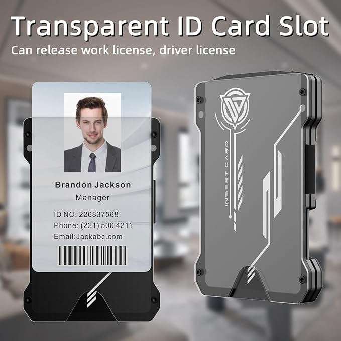 Minimalist Wallet for Men- Slim Aluminum Metal Money Clip with Clear ID Card Holder, RFID Blocking, Holds up 15 Cards with Cash Clip, Ultra-Thin Tactical Carbon Fiber -Army Green