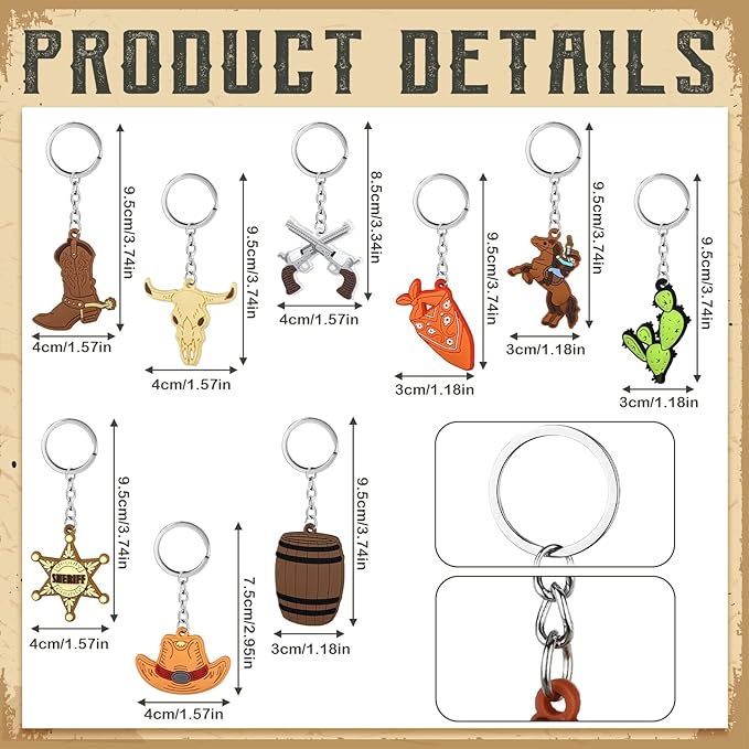 Panelee 36 Pcs Western Cowboy Keychain Bulk Silicone Horse Boot Cowboy Hat Western Themed Party Keychain for Christmas Holiday Birthday Gifts