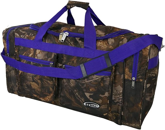 "E-Z Roll" 30" Tree Camouflage Duffel Bag/Sports Bag/Outdoor Bag/Travel Bag (Purple Trim)