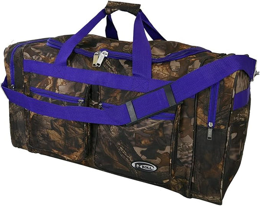 "E-Z Roll" 30" Tree Camouflage Duffel Bag/Sports Bag/Outdoor Bag/Travel Bag (Purple Trim)