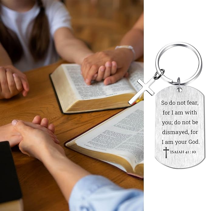 Inspirational Scripture Keychain with Cross - Bible Verse Matte Key Chain Religious Gift for Christian