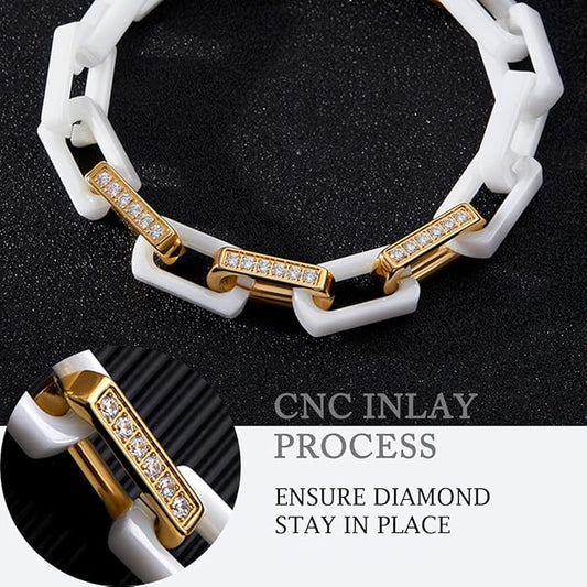 EVANYIZHOU Men's Cuban Link Bracelet - Black/Blue/White Ceramic Chain Bracelet for Men,Skin-Friendly & Durable,Gift for Husband, Dad (Valentine's, Christmas