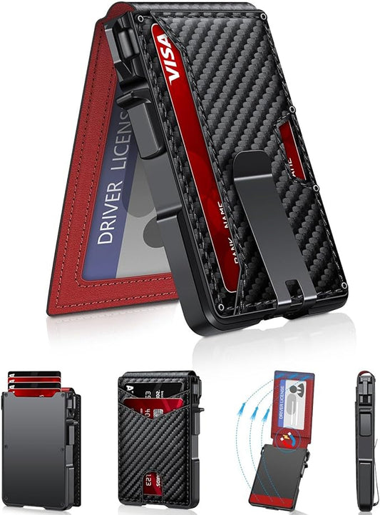 Wallet for Men, Mens Minimalist Wallet 9-13 Cards, Slim Compact Wallet with Money Clip & ID Window, RFID Blocking Smart Pop Up Card Wallet, Metal Aluminum Credit Card Holder Bifold Wallet