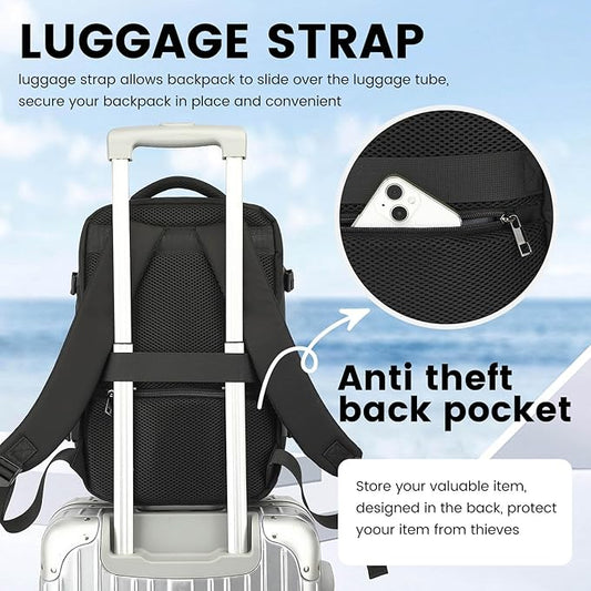 Travel Laptop Backpack, Carry on Backpack, 15.6 Inch Durable Business Work Bag with USB Port, Water Resistant Rucksack Book Computer Bag Gifts for Women Men, Black