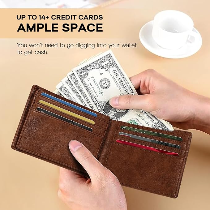 RUNBOX Wallet for Men Slim Rfid Leather 2 ID Window With Gift Box | Slim, Rfid, 2 ID Window, With Gift Box, Slim, Rfid