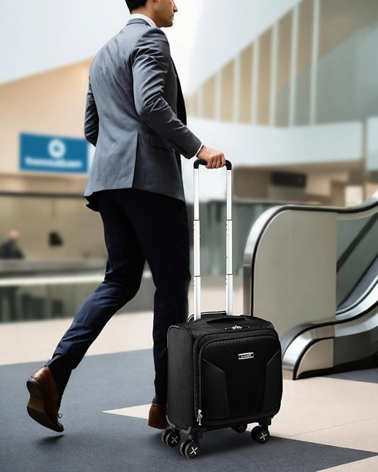 LUGGEX Underseat Carry On Luggage with Wheels - Soft Sided Small Suitcase - Underseat Luggage with Front Open Design (15 Inch, Black)