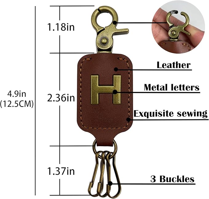 XGALBLA Initial Letter Brown Leather Alphabet Keychain with Easy Clasp, Key Car Bag Key Ring for Women & Men