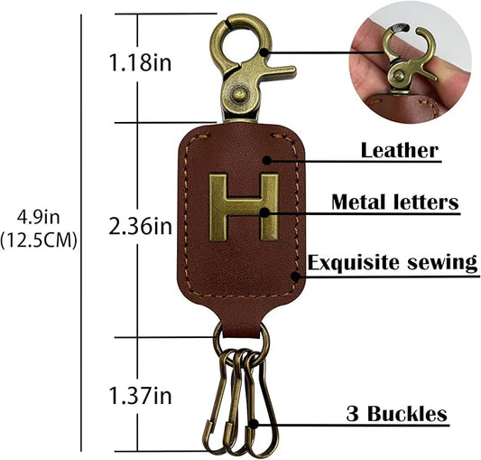 XGALBLA Initial Letter Brown Leather Alphabet Keychain with Easy Clasp, Key Car Bag Key Ring for Women & Men