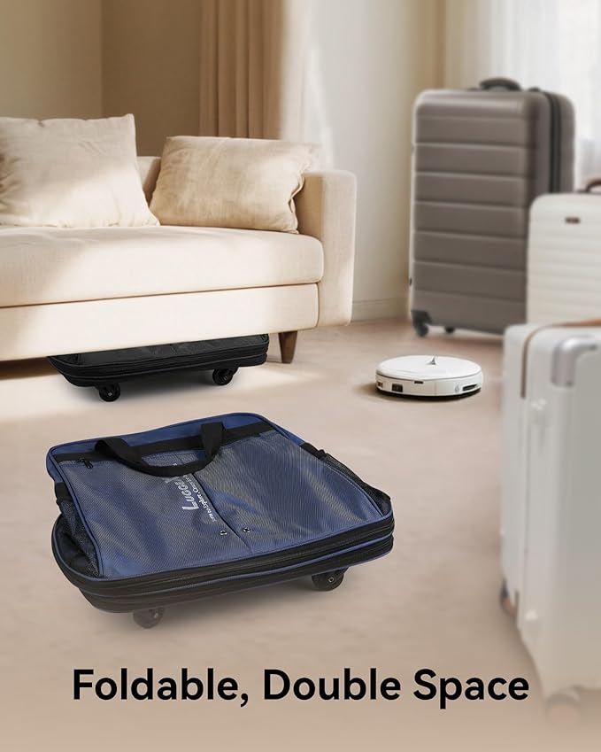 LUGGEX Suitcases with Wheels, Expandable Collapsible Luggage Rolling Travel Duffle Bag without Telescopic Handle, Foldable Large Weekender Bag for Men Women, Blue