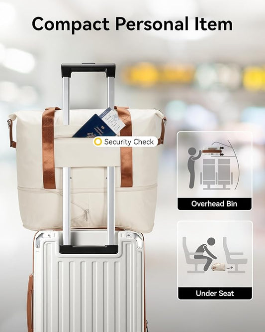 LUGGEX Carry On Luggage Sets 3 Piece, PC Expandable Hardshell Luggage with Spinner Wheels, White Brown