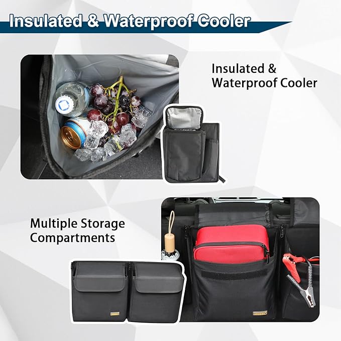 Deluxe Car Trunk Organizer, Detachable Backseat Hanging Organizer Storage Modules with Built-in Cooler for Car Small SUV, Patent Pending