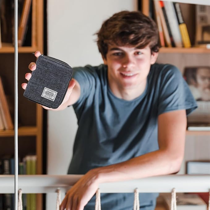 JEMINAL Zip Short Wallet for Men Women Travel Vertical Bifold Fabric Canvas Wallet with Card Case Women' Large Capacity Zip Wallet with Coin Purse Gifts for Men Him (Vertical-Blue)