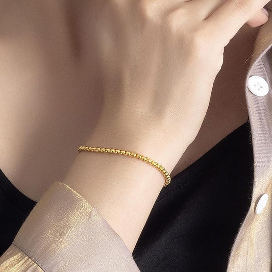 H&Beautimer Solid 925 Sterling Silver - Classic Men's 3MM Box Chain Bracelet - Original Silver Party Jewelry Bracelet 6.3-6.7-7-7.5-8-8.5-9'' - Handmade in Italy