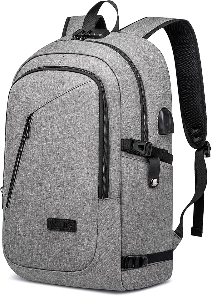 Large Travel Laptop Backpack Water Resistant Anti-Theft 17inch Laptop Bag with USB Charging Port and Lock,Big Business Backpack for Men and Women, Durable Big Capacity Heavy Duty Computer Bag,Grey