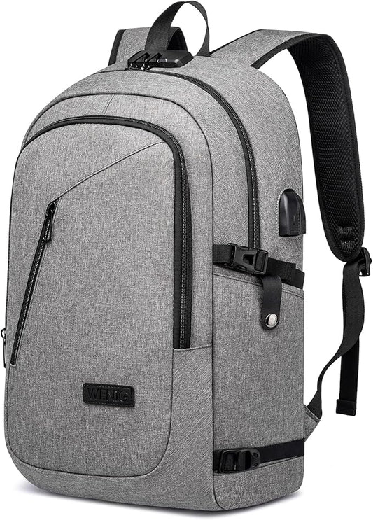 Large Travel Laptop Backpack Water Resistant Anti-Theft 17inch Laptop Bag with USB Charging Port and Lock,Big Business Backpack for Men and Women, Durable Big Capacity Heavy Duty Computer Bag,Grey